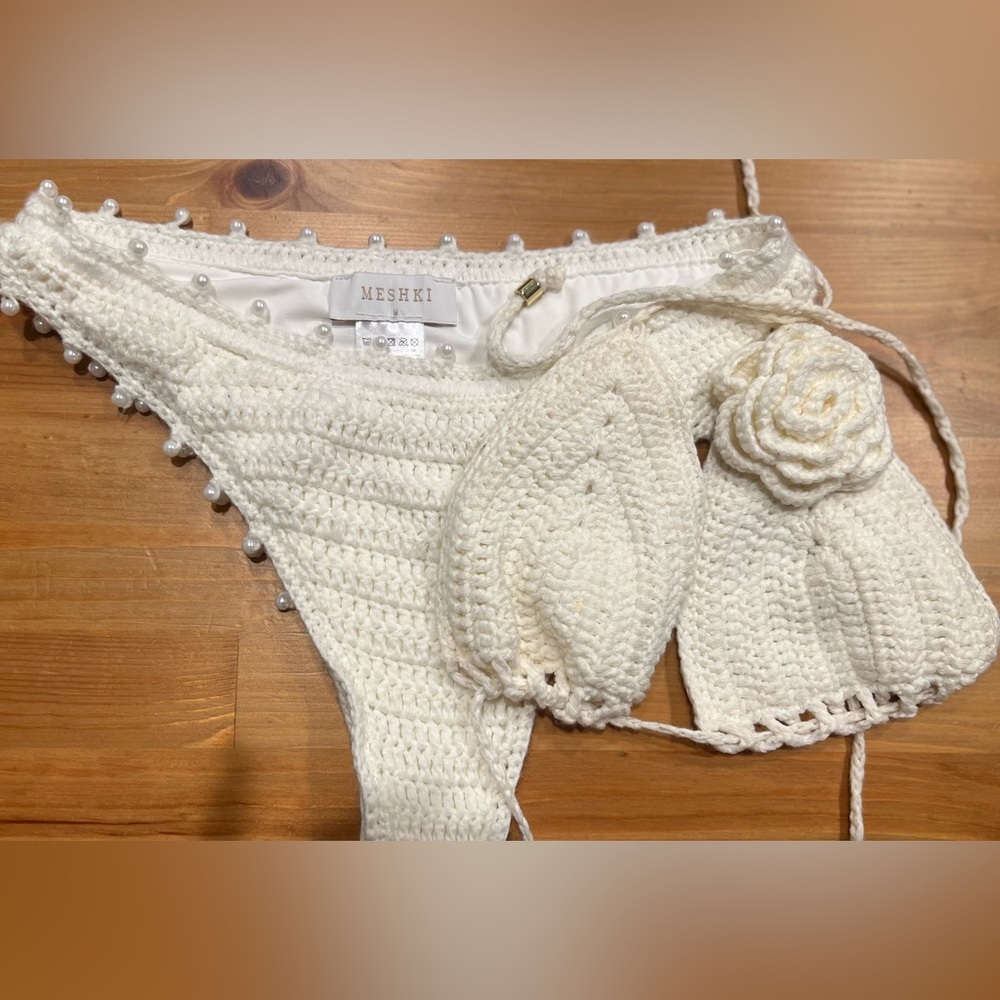 Meshki Crochet Bikini with Pearl Accents